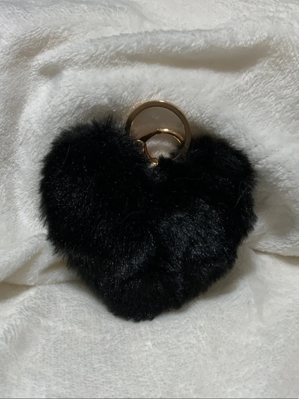 Black Faux Fur Heart Bag Charm Keychain